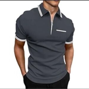 Men's 1/3 Zippered Retro Fashionable Short Sleeved T Shirt Cotton Shirts Men